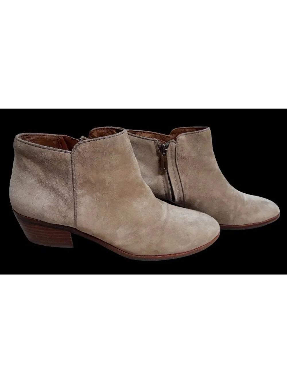 Sam Edelman Womens Faux Suede Booties Western Cowgirl Ankle Side Zip Taupe 7.5